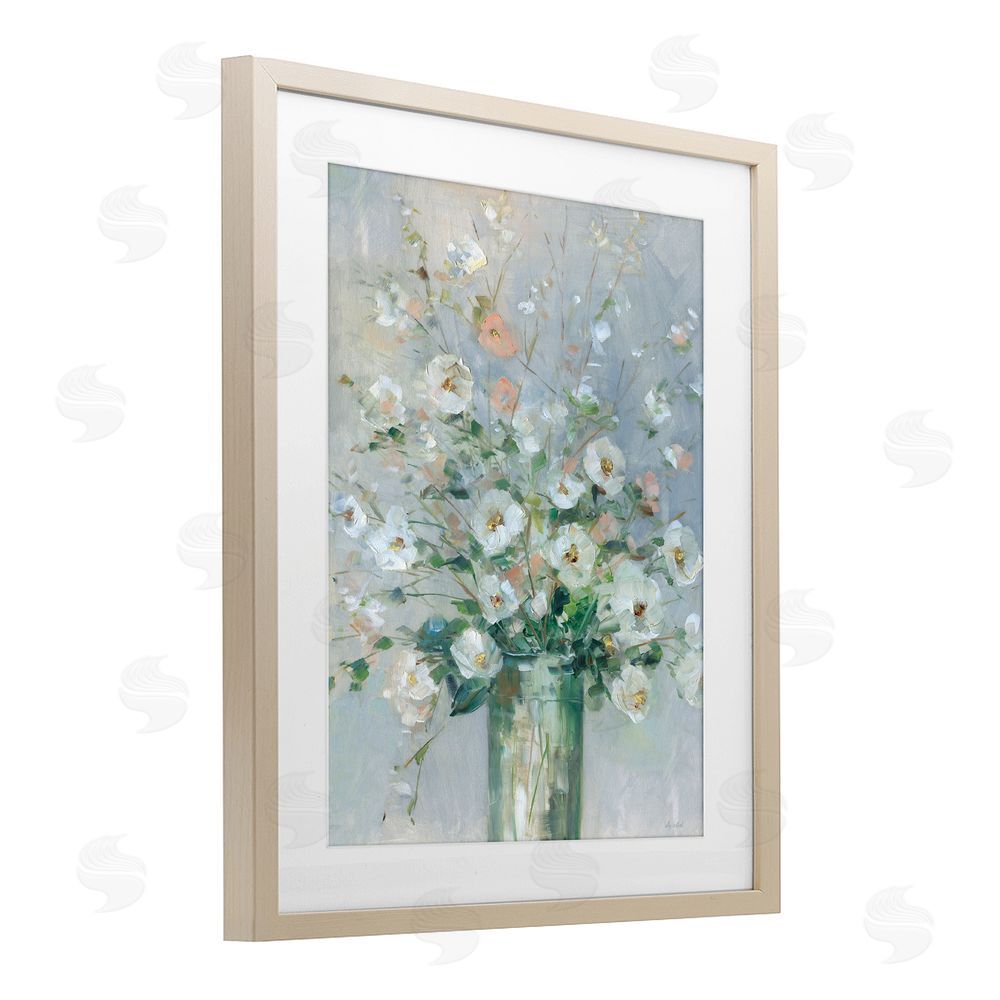 Sally Swatland Delicate White Blossoms Impression Brown Framed Print Under Glass Wall Art