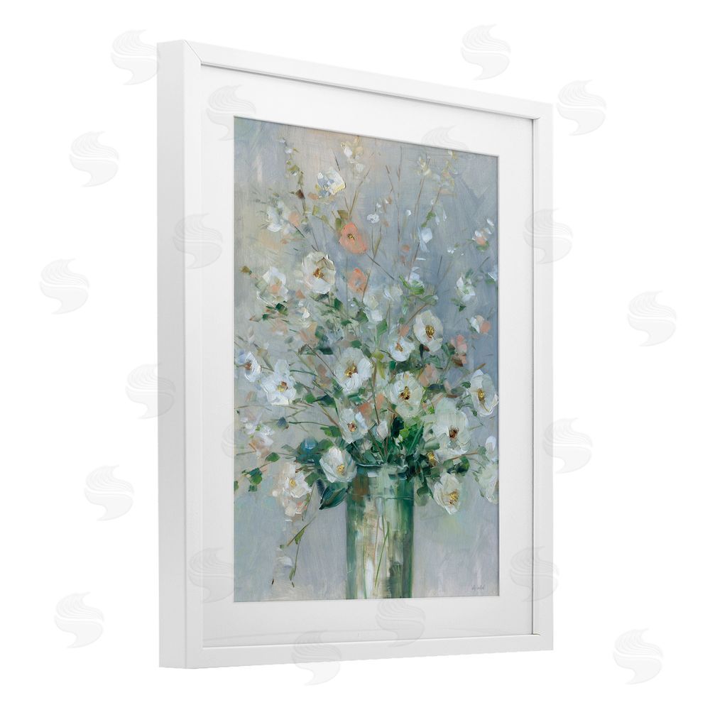Sally Swatland Delicate White Blossoms Impression White Framed Print Under Glass Wall Art