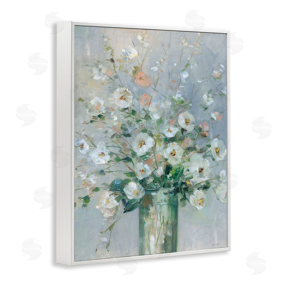 Sally Swatland Delicate White Blossoms Impression White Framed Giclee Wall Art Print