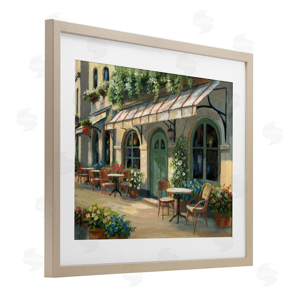 Nan Cozy Cafe Sunlit Patio Brown Framed Print Under Glass Wall Art
