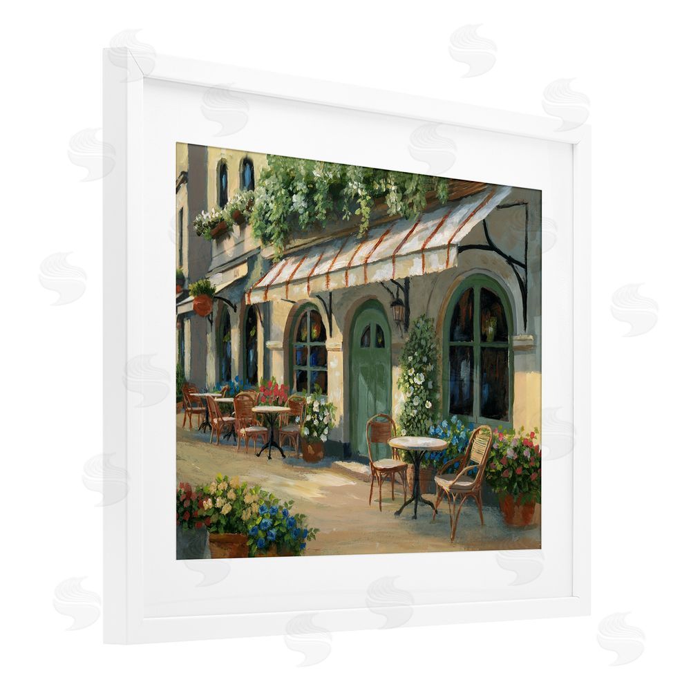 Nan Cozy Cafe Sunlit Patio White Framed Print Under Glass Wall Art