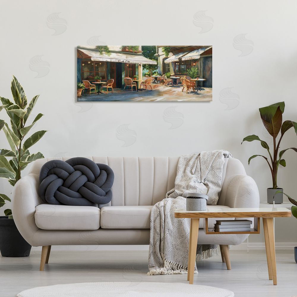 Nan Sunlit Outdoor Parisian Cafe Stretched Canvas Wall Art in Room