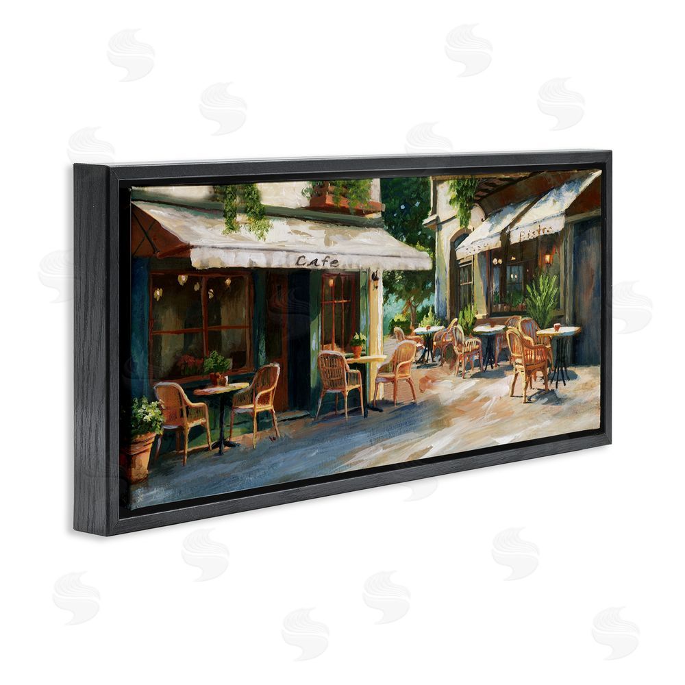 Nan Sunlit Outdoor Parisian Cafe Black Floating Frame Canvas Wall Art Print