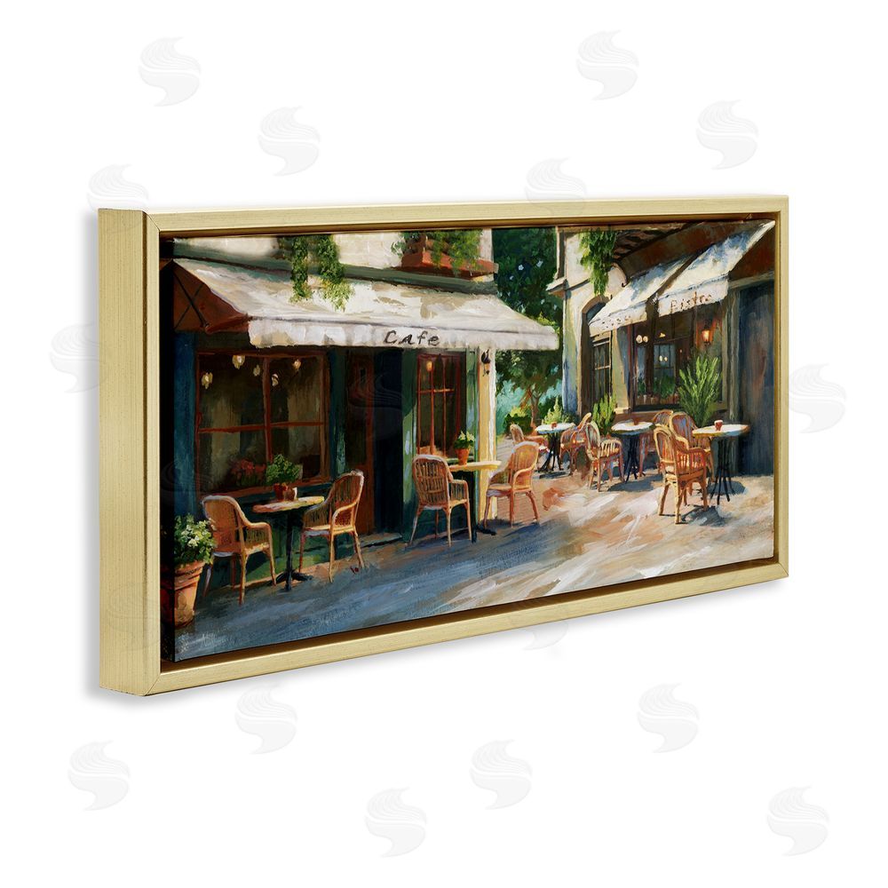 Nan Sunlit Outdoor Parisian Cafe Gold Floating Frame Canvas Wall Art Print