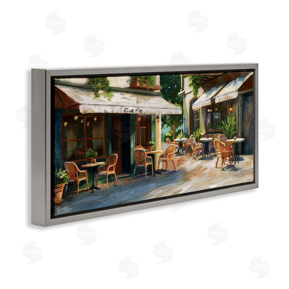 Nan Sunlit Outdoor Parisian Cafe Gray Floating Frame Canvas Wall Art Print