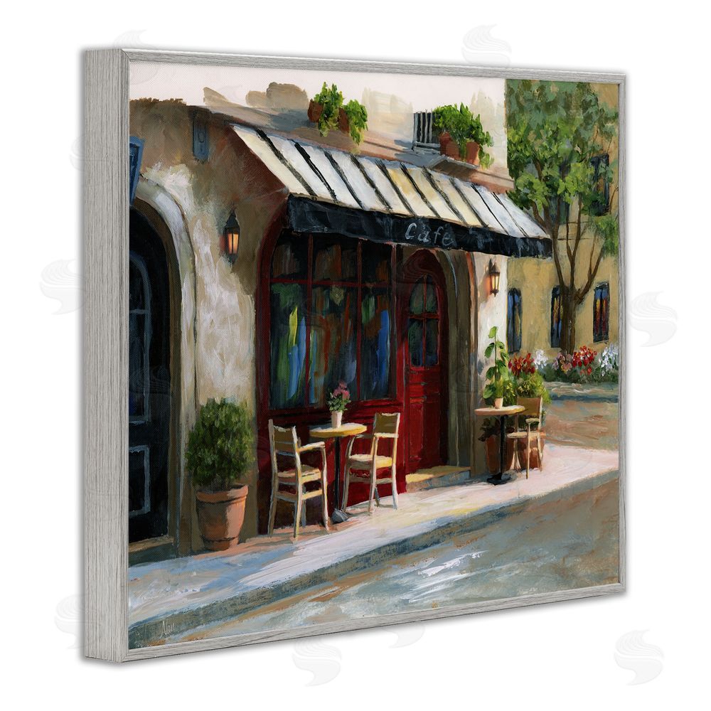 Nan Charming Sidewalk Cafe Tables Gray Framed Giclee Wall Art Print