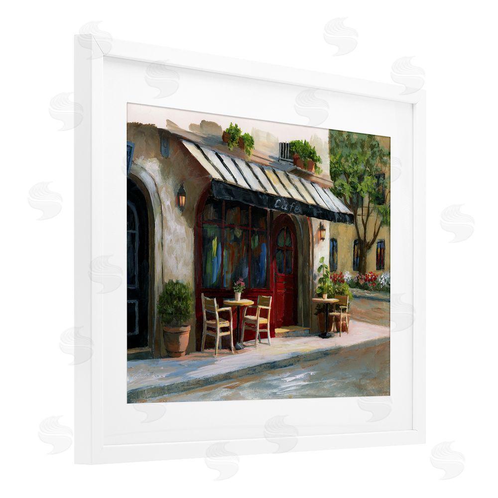 Nan Charming Sidewalk Cafe Tables White Framed Print Under Glass Wall Art