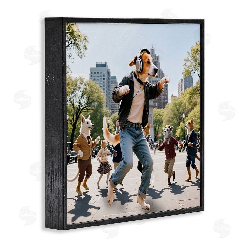 CAD Designs Stylish Dog Dancing in Park Black Framed Giclee Wall Art Print