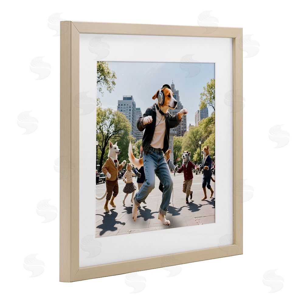 CAD Designs Stylish Dog Dancing in Park Brown Framed Print Under Glass Wall Art