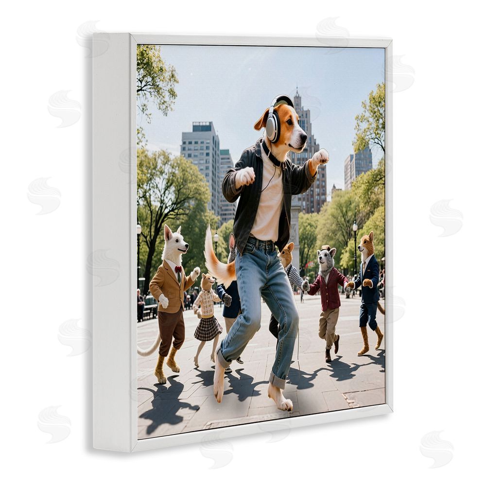 CAD Designs Stylish Dog Dancing in Park White Framed Giclee Wall Art Print