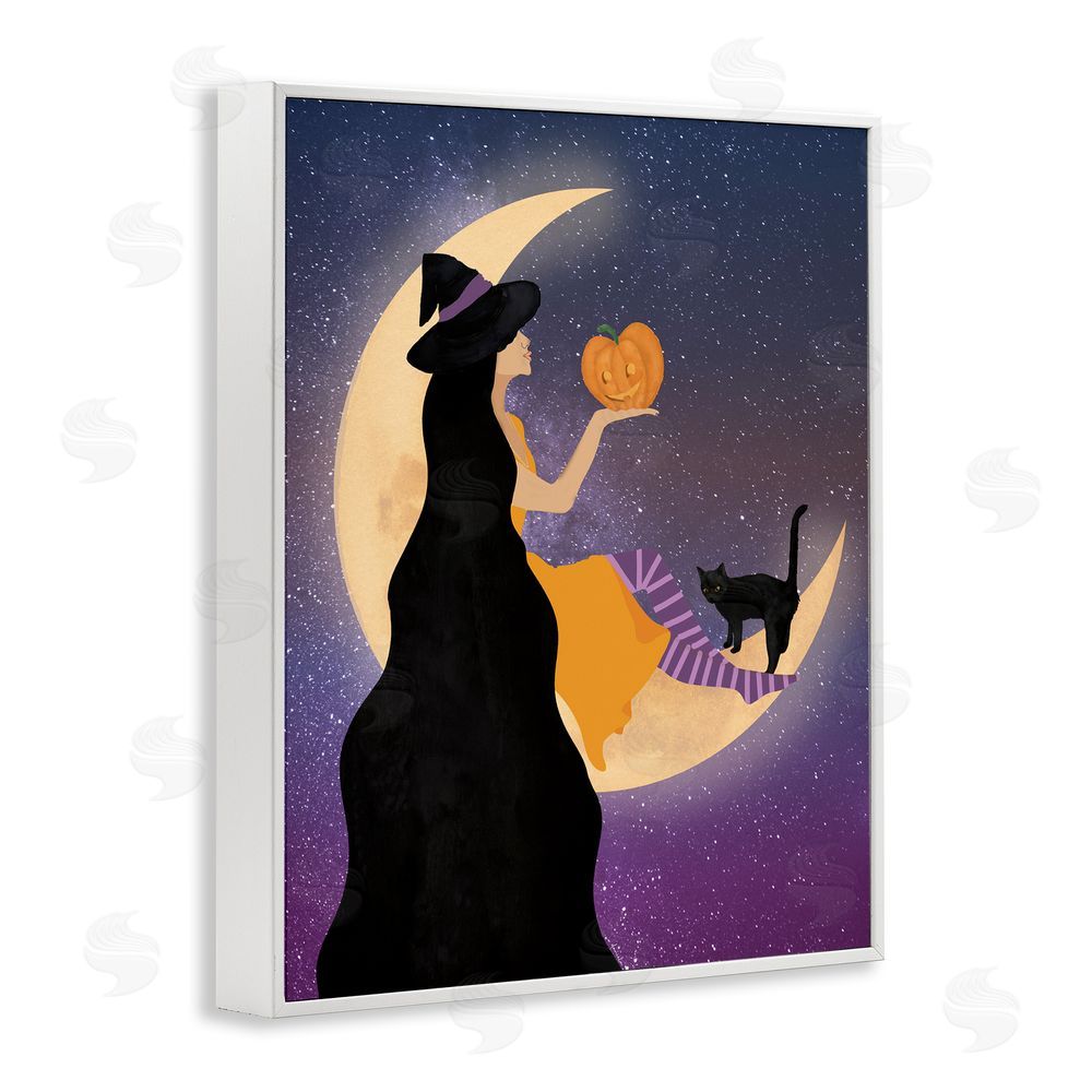 Daniela Santiago Moonlit Witch Holding Jack-o-Lantern White Framed Giclee Wall Art Print