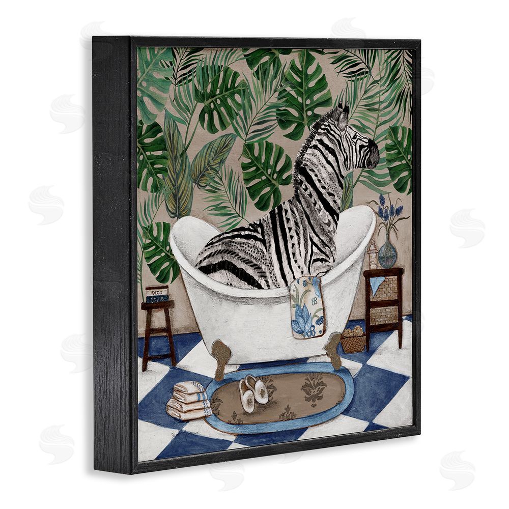 Janet Tava Zebra in Tropical Bathtub Black Framed Giclee Wall Art Print