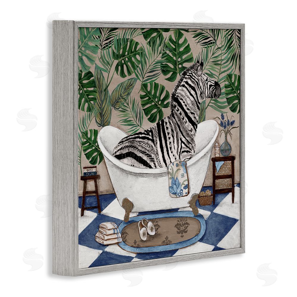 Janet Tava Zebra in Tropical Bathtub Gray Framed Giclee Wall Art Print