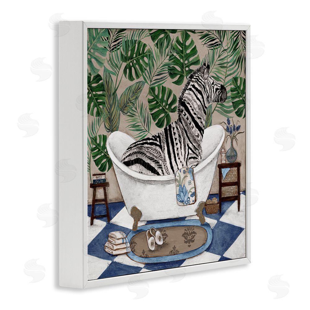 Janet Tava Zebra in Tropical Bathtub White Framed Giclee Wall Art Print