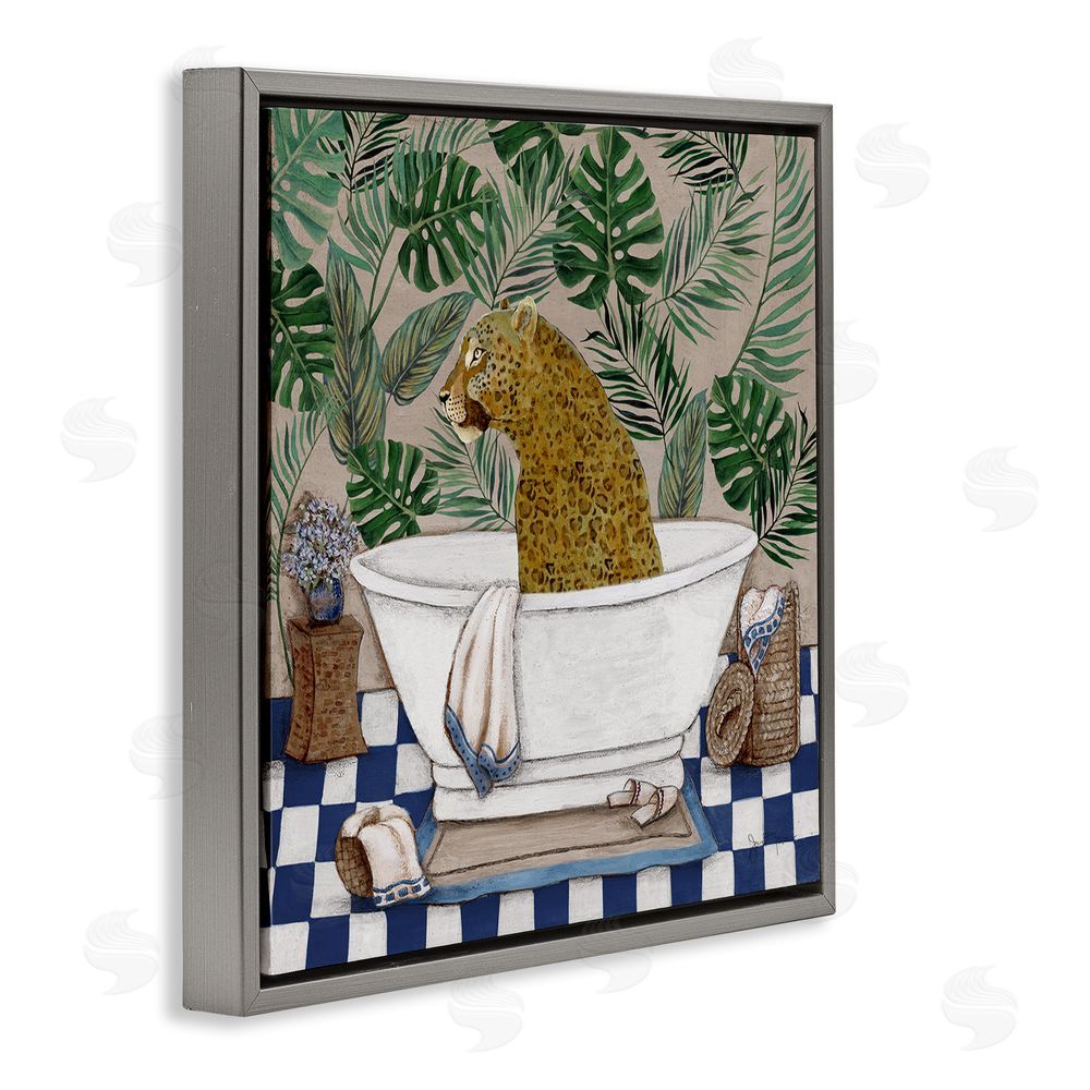 Janet Tava Leopard in Tropical Bathtub Gray Floating Frame Canvas Wall Art Print