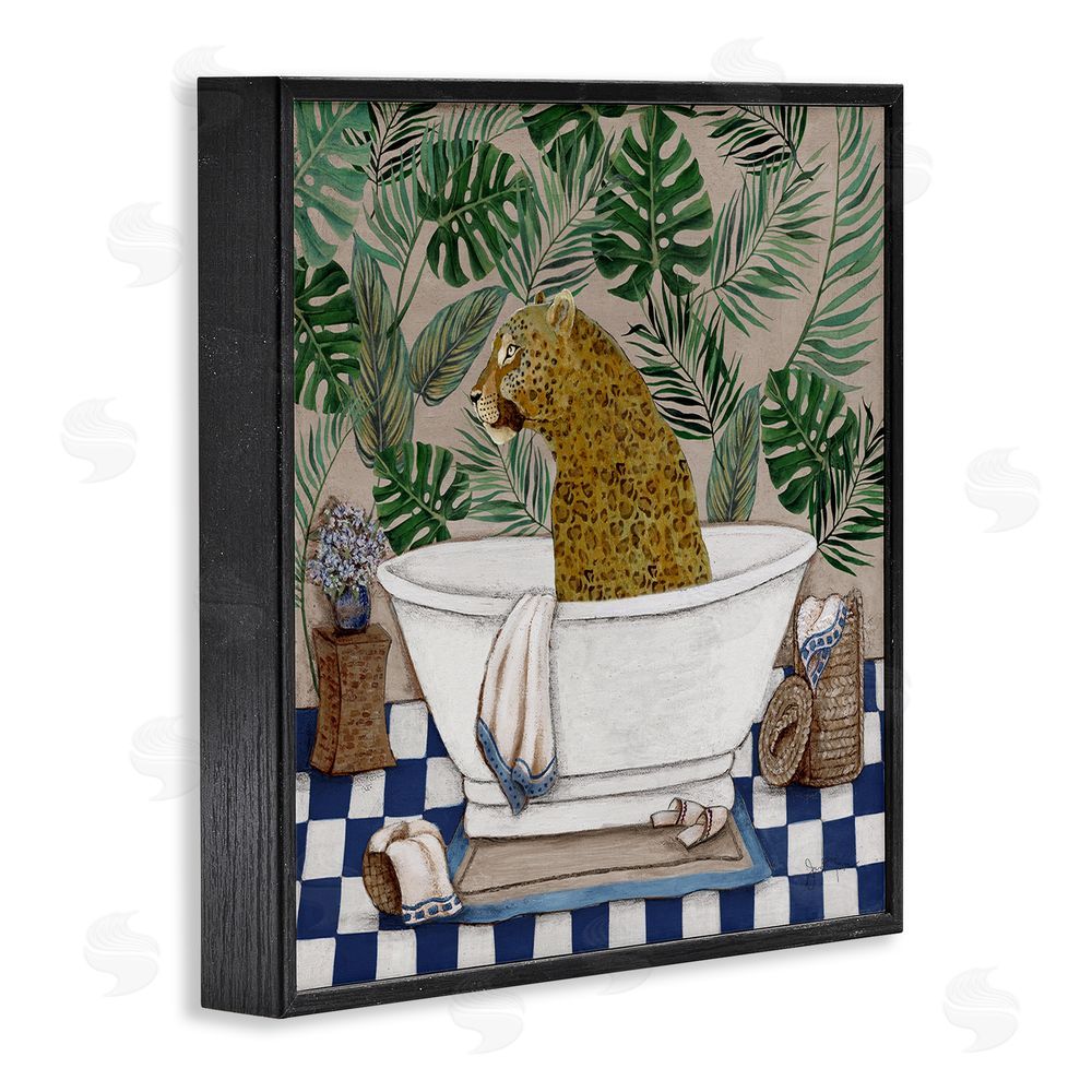 Janet Tava Leopard in Tropical Bathtub Black Framed Giclee Wall Art Print