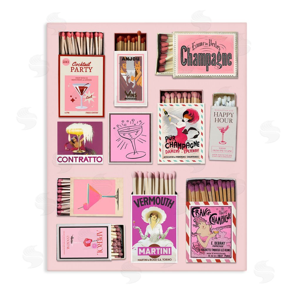 CAD Designs Champagne & Cocktail Matchboxes Stretched Canvas Wall Art Print