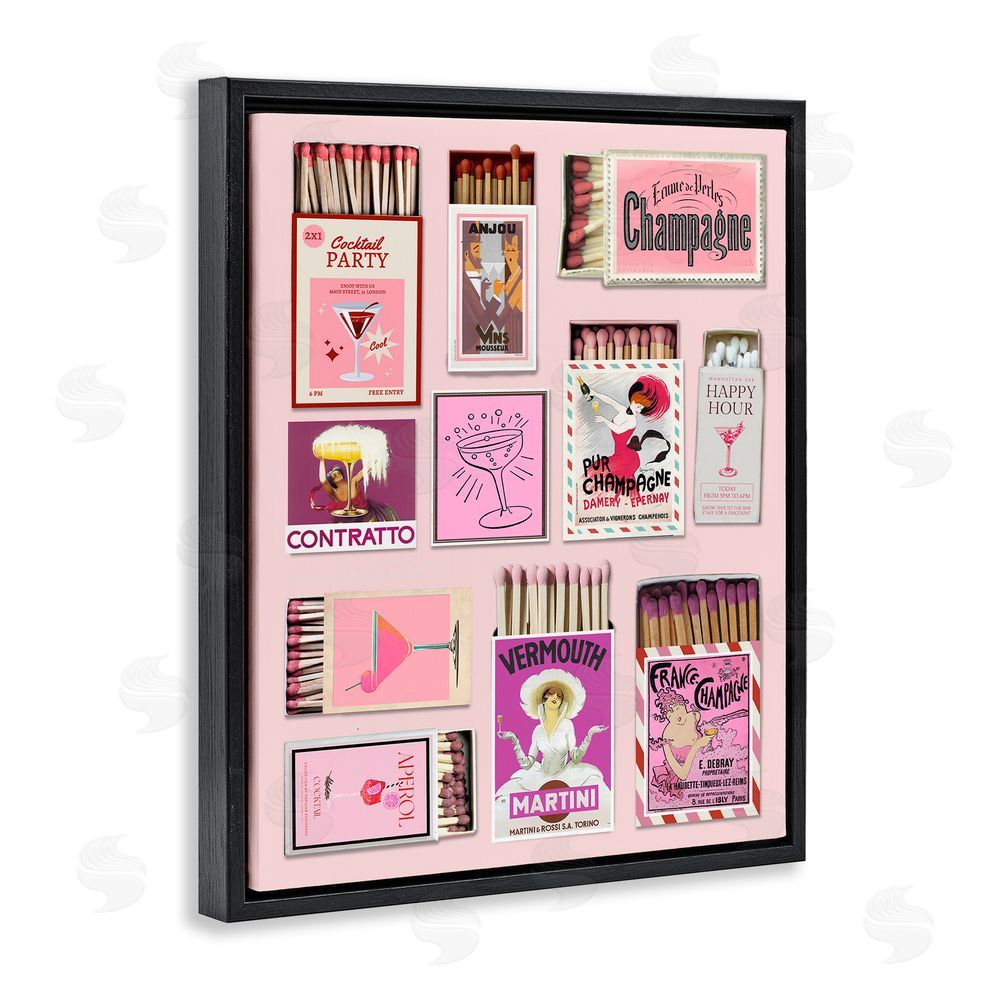 CAD Designs Champagne & Cocktail Matchboxes Black Floating Frame Canvas Wall Art Print