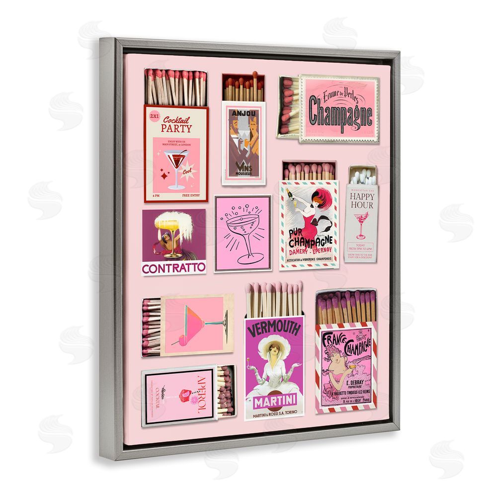 CAD Designs Champagne & Cocktail Matchboxes Gray Floating Frame Canvas Wall Art Print