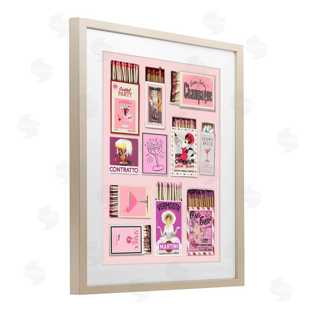 CAD Designs Champagne & Cocktail Matchboxes Brown Framed Print Under Glass Wall Art
