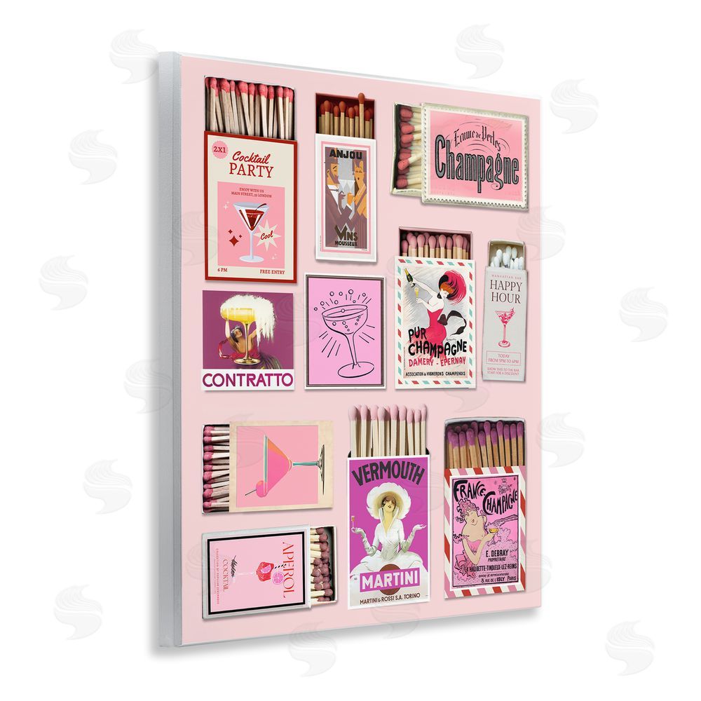 CAD Designs Champagne & Cocktail Matchboxes Wooden Wall Plaque Art Print