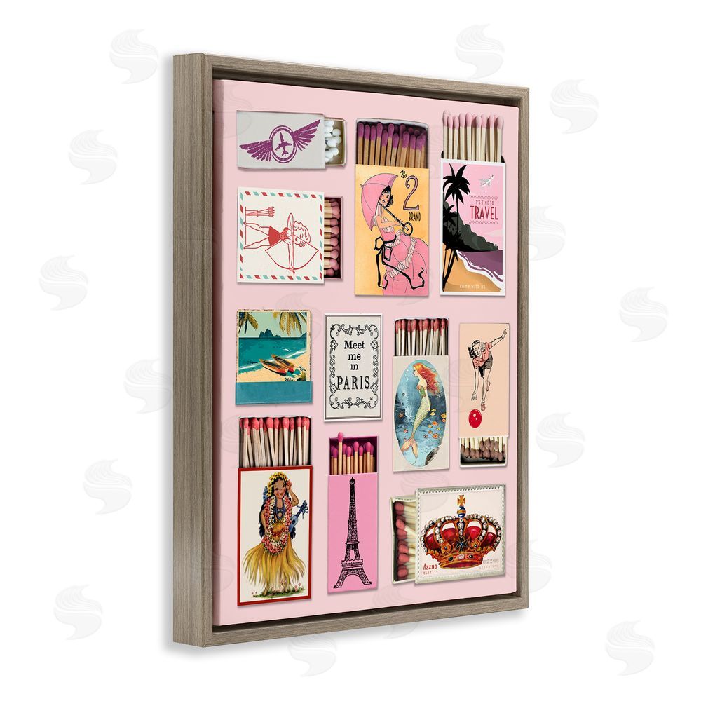 CAD Designs Vintage Travel Matchbook Montage Brown Floating Frame Canvas Wall Art Print