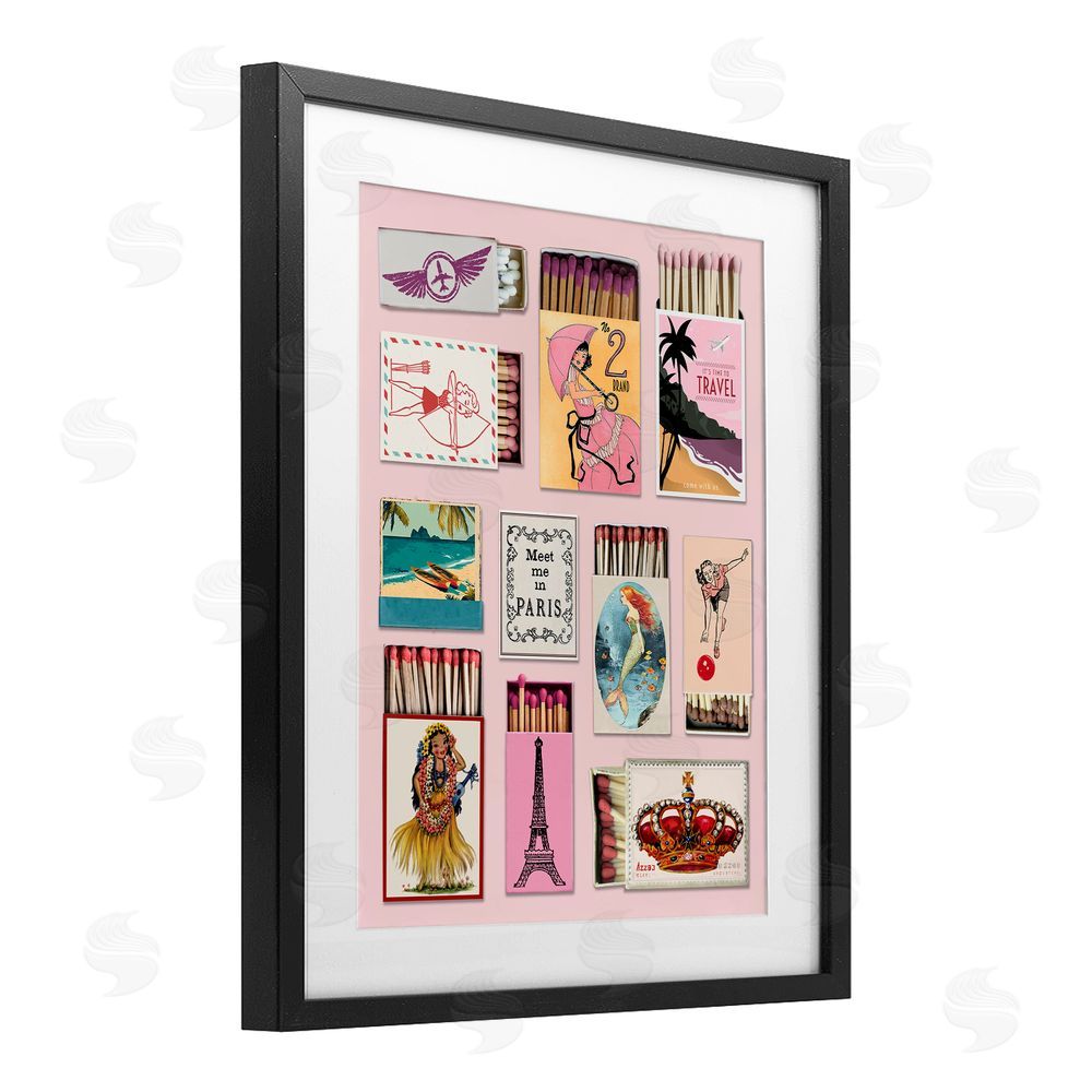 CAD Designs Vintage Travel Matchbook Montage Black Framed Print Under Glass Wall Art