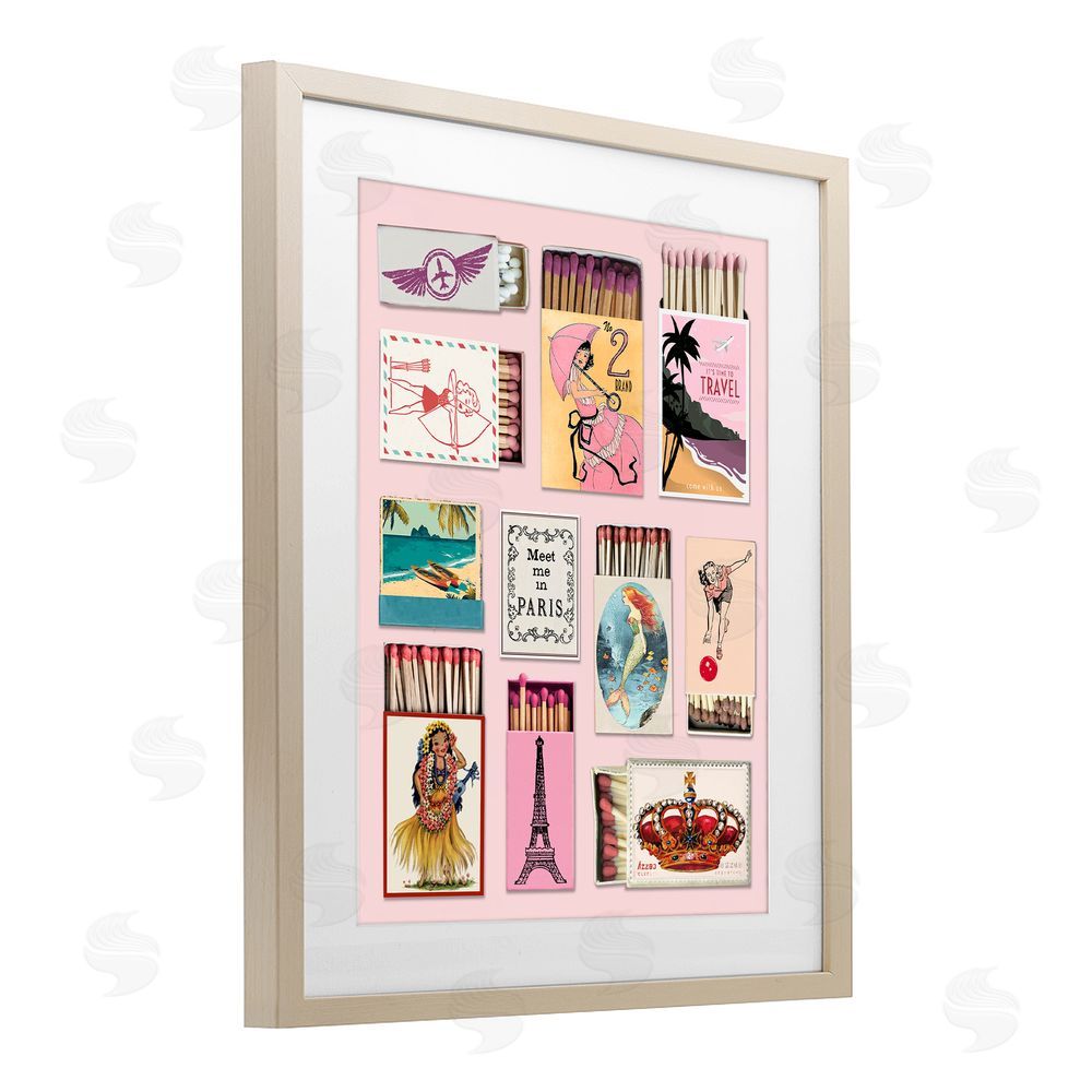 CAD Designs Vintage Travel Matchbook Montage Brown Framed Print Under Glass Wall Art