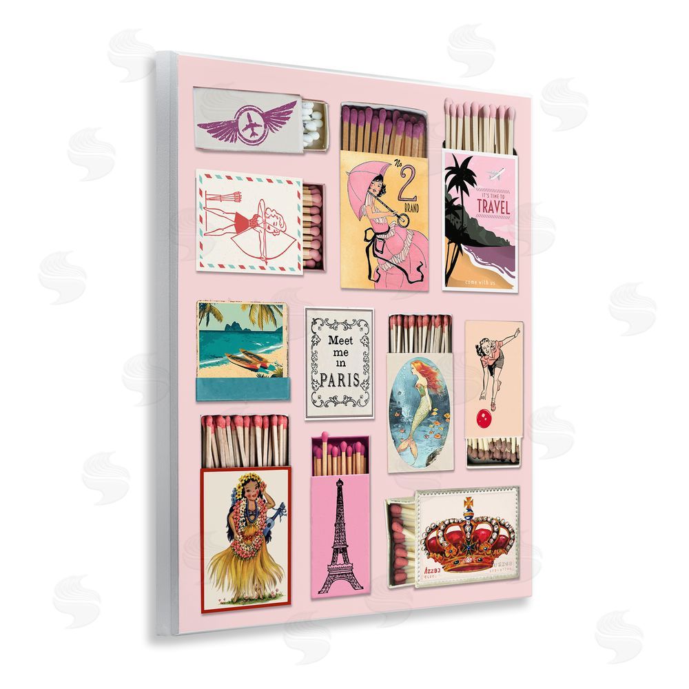 CAD Designs Vintage Travel Matchbook Montage Wooden Wall Plaque Art Print
