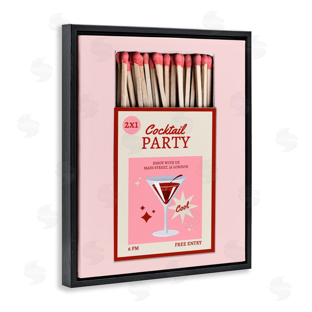 CAD Designs Cocktail Party Matchbox Black Floating Frame Canvas Wall Art Print