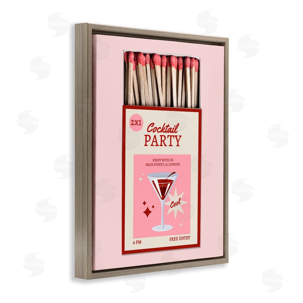 CAD Designs Cocktail Party Matchbox Brown Floating Frame Canvas Wall Art Print