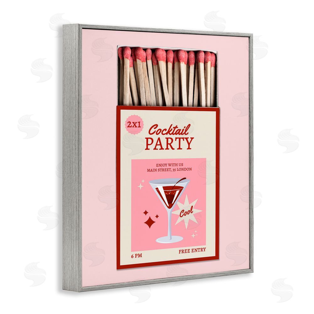 CAD Designs Cocktail Party Matchbox Gray Framed Giclee Wall Art Print