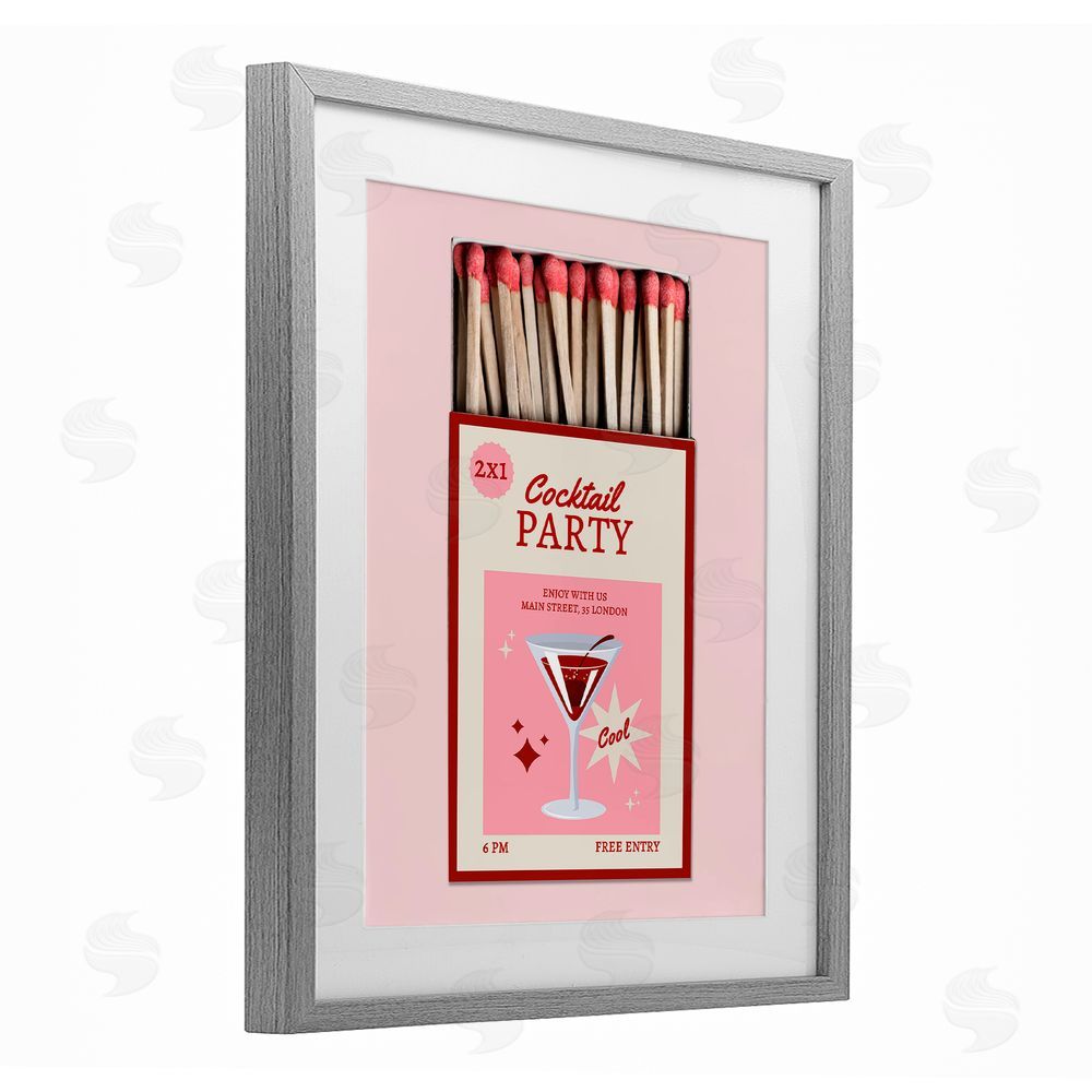 CAD Designs Cocktail Party Matchbox Gray Framed Print Under Glass Wall Art