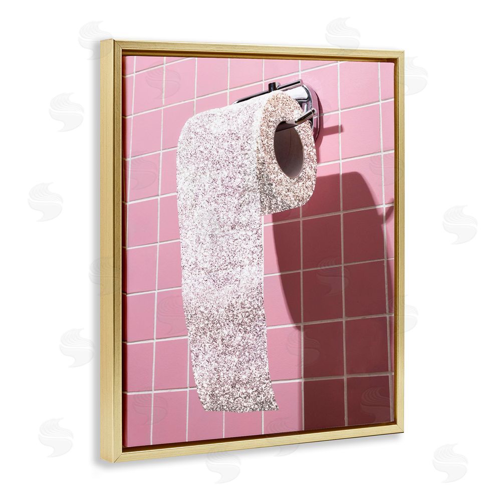 CAD Designs Glitter Pink Toilet Paper Gold Floating Frame Canvas Wall Art Print