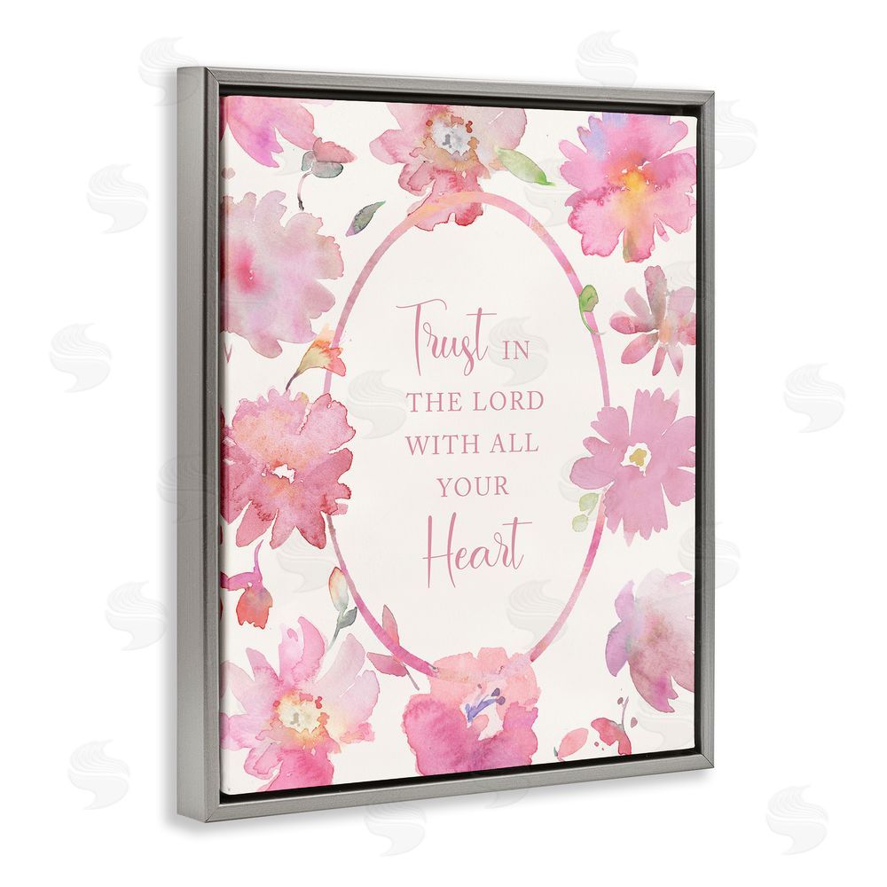 Theresa Heidel Trust In The Lord Pink Blooms Gray Floating Frame Canvas Wall Art Print