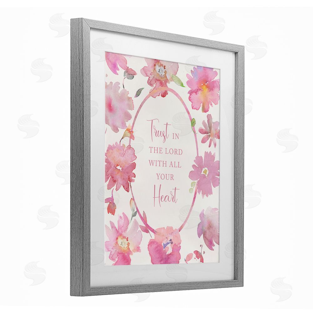 Theresa Heidel Trust In The Lord Pink Blooms Gray Framed Print Under Glass Wall Art