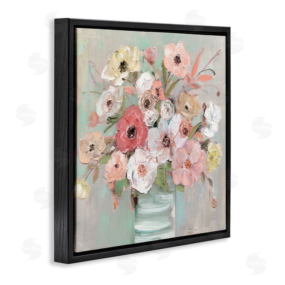 Sally Swatland Pastel Garden Peony Bouquet Black Floating Frame Canvas Wall Art Print