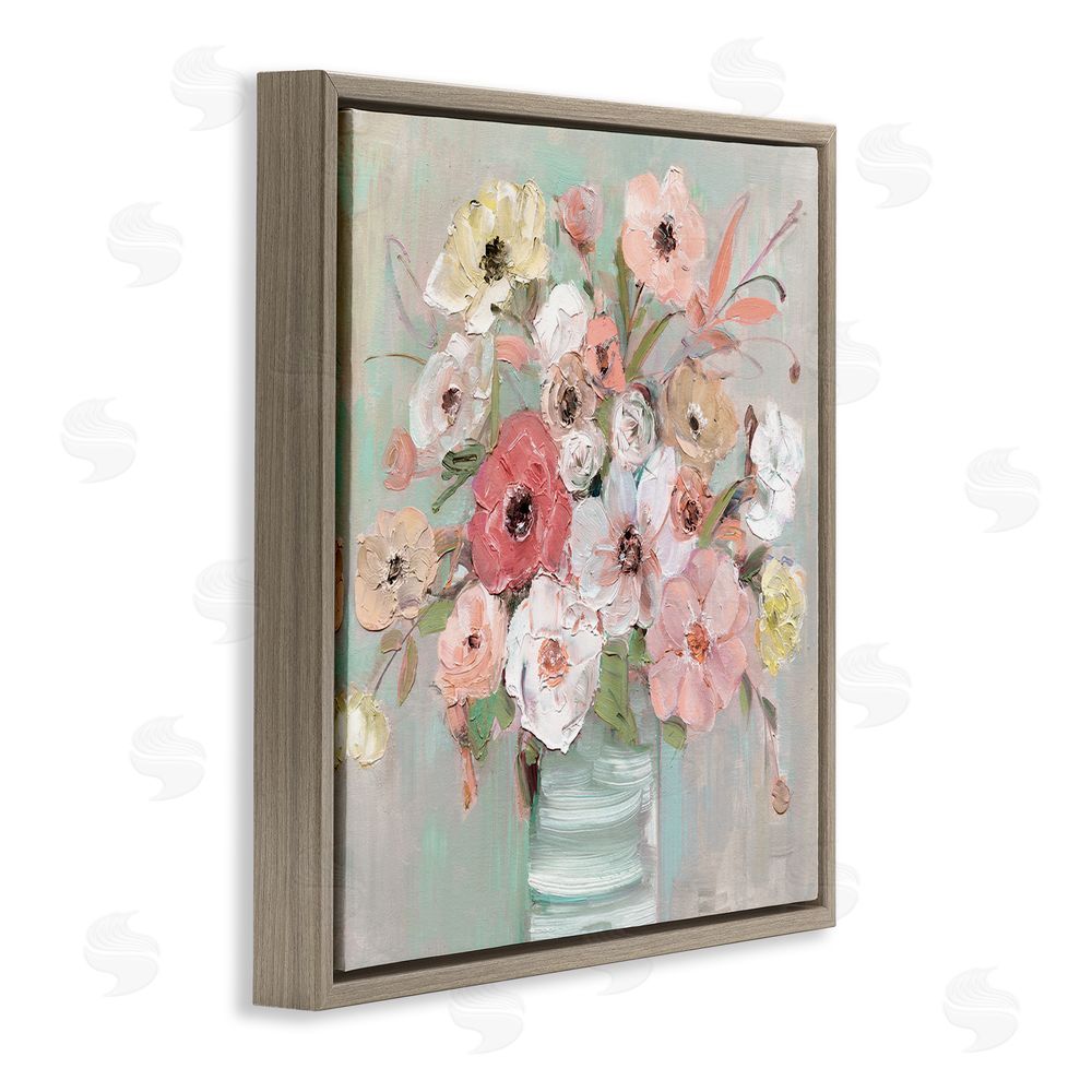 Sally Swatland Pastel Garden Peony Bouquet Brown Floating Frame Canvas Wall Art Print
