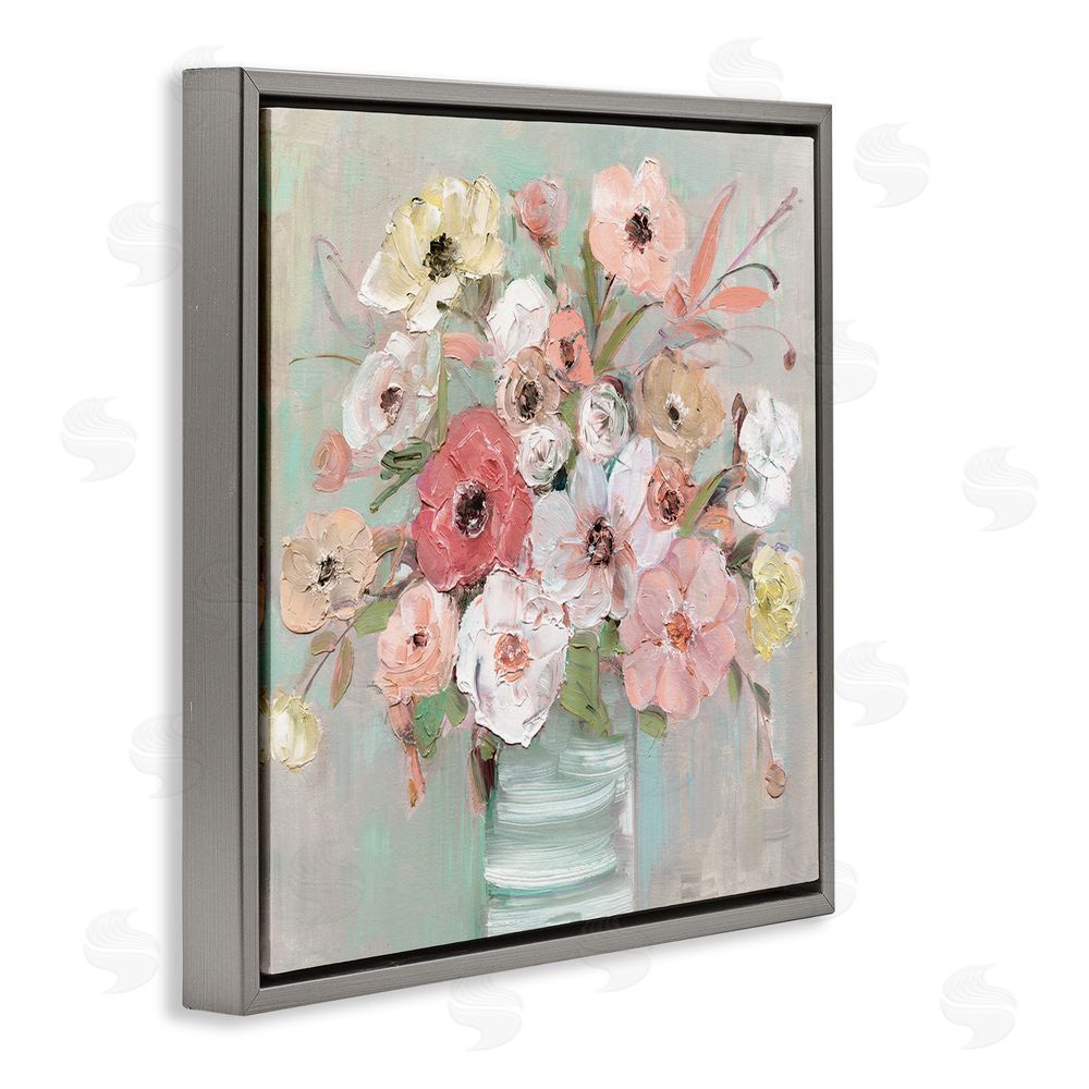 Sally Swatland Pastel Garden Peony Bouquet Gray Floating Frame Canvas Wall Art Print