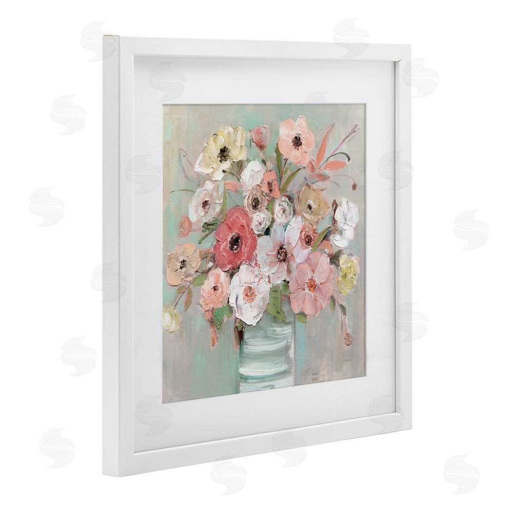 Sally Swatland Pastel Garden Peony Bouquet White Framed Print Under Glass Wall Art