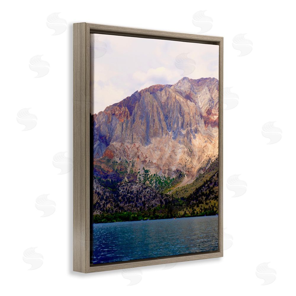 Gemma Bardot Serene Lake Beneath Mountains Brown Floating Frame Canvas Wall Art Print