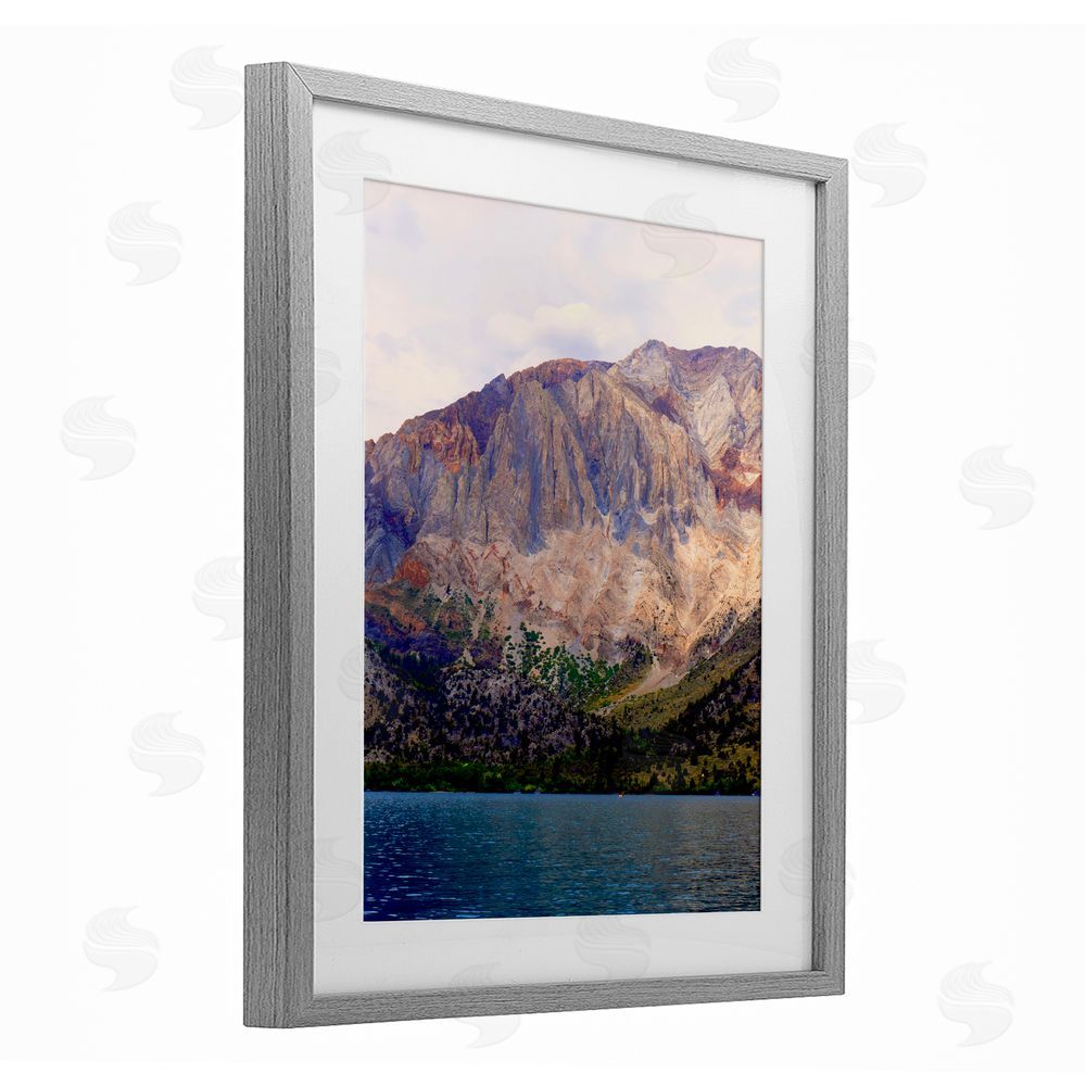 Gemma Bardot Serene Lake Beneath Mountains Gray Framed Print Under Glass Wall Art