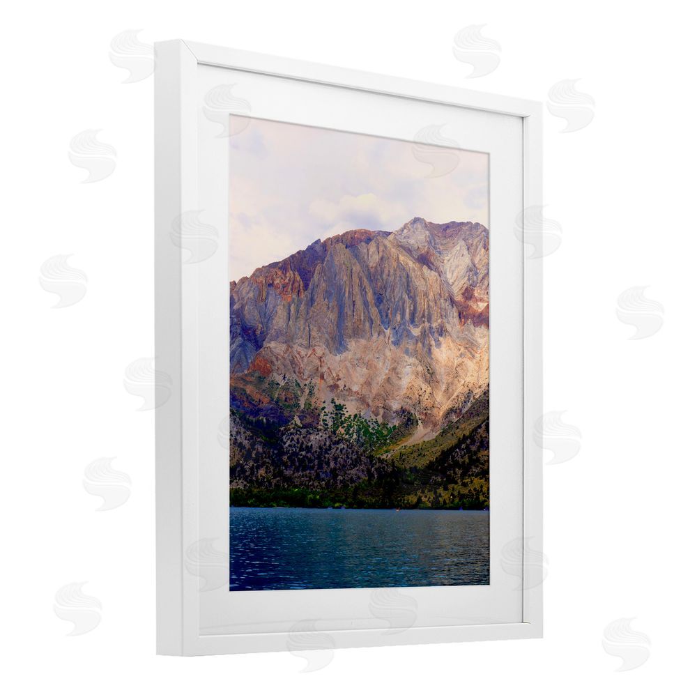Gemma Bardot Serene Lake Beneath Mountains White Framed Print Under Glass Wall Art