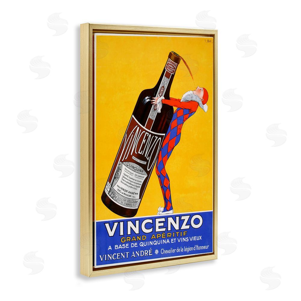 Vintage Posters Vincenzo Vintage Wine Gold Floating Frame Canvas Wall Art Print