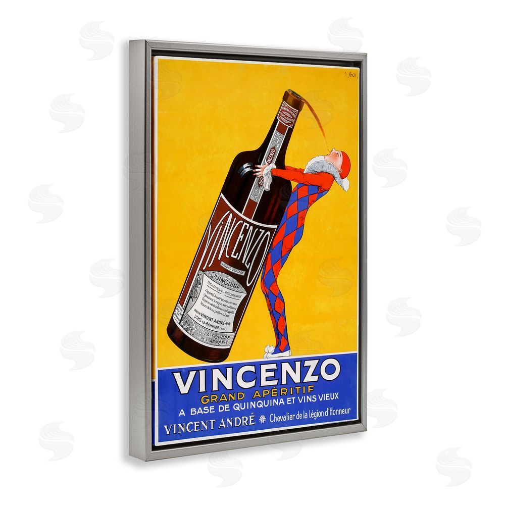 Vintage Posters Vincenzo Vintage Wine Gray Floating Frame Canvas Wall Art Print