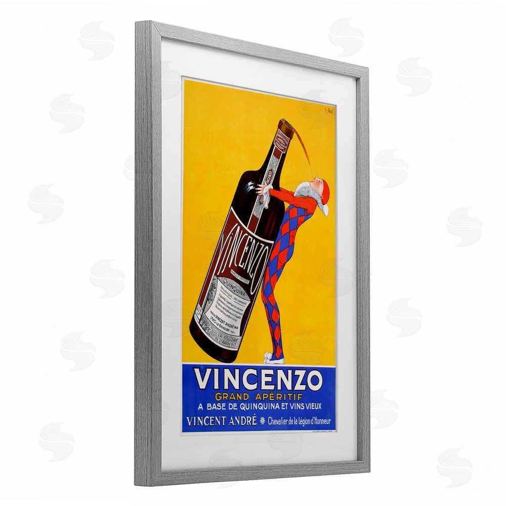 Vintage Posters Vincenzo Vintage Wine Gray Framed Print Under Glass Wall Art
