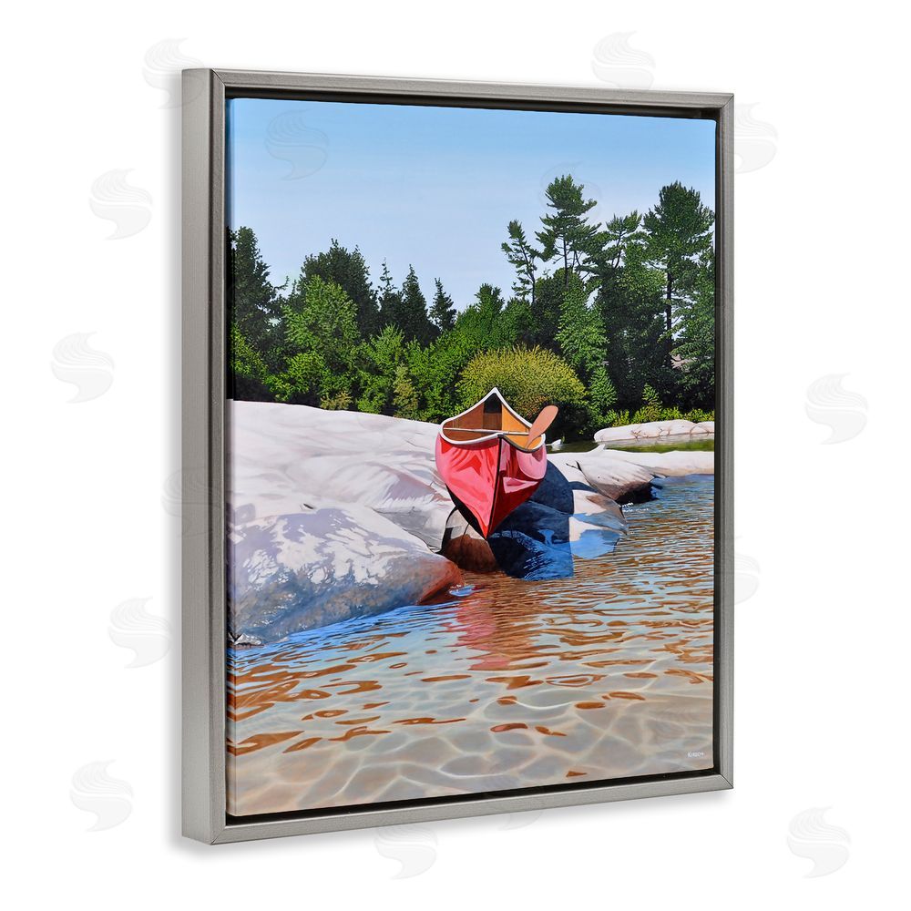 Kenneth M Kirsch Canoe at Water's Edge Gray Floating Frame Canvas Wall Art Print