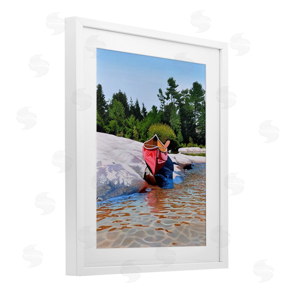 Kenneth M Kirsch Canoe at Water's Edge White Framed Print Under Glass Wall Art