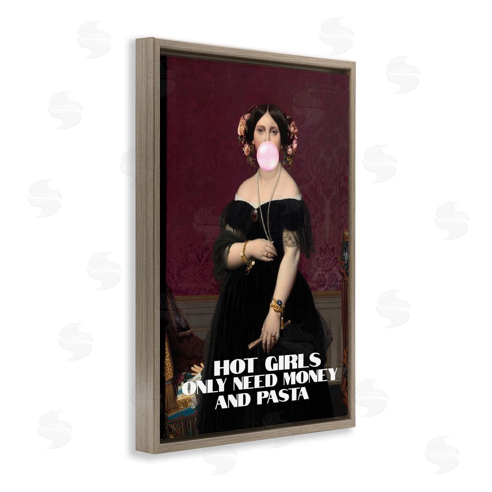 1x Hot Girls Need Money & Pasta Brown Floating Frame Canvas Wall Art Print