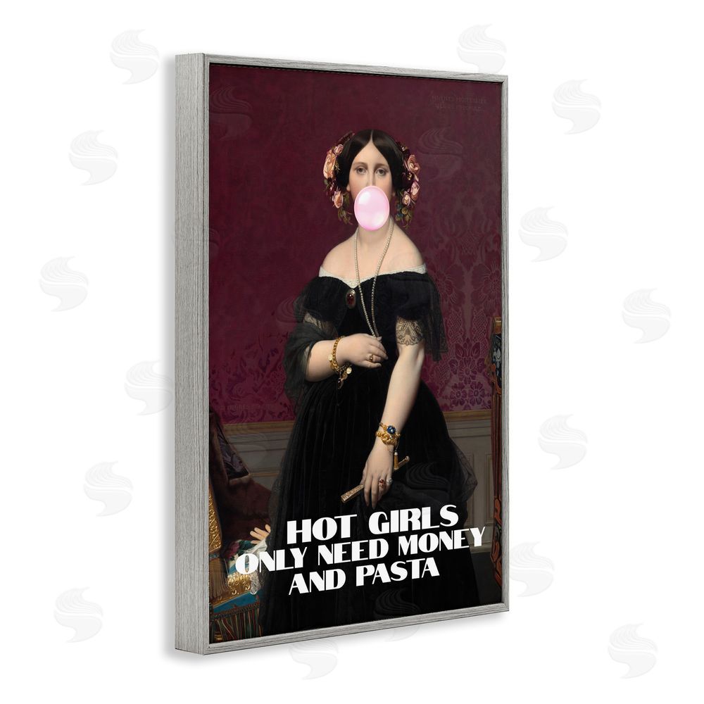 1x Hot Girls Need Money & Pasta Gray Framed Giclee Wall Art Print